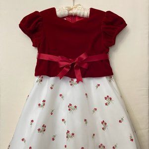 Bonnie Jean - Festive Red and White Dress w/ Rose Embroidery + Accessories